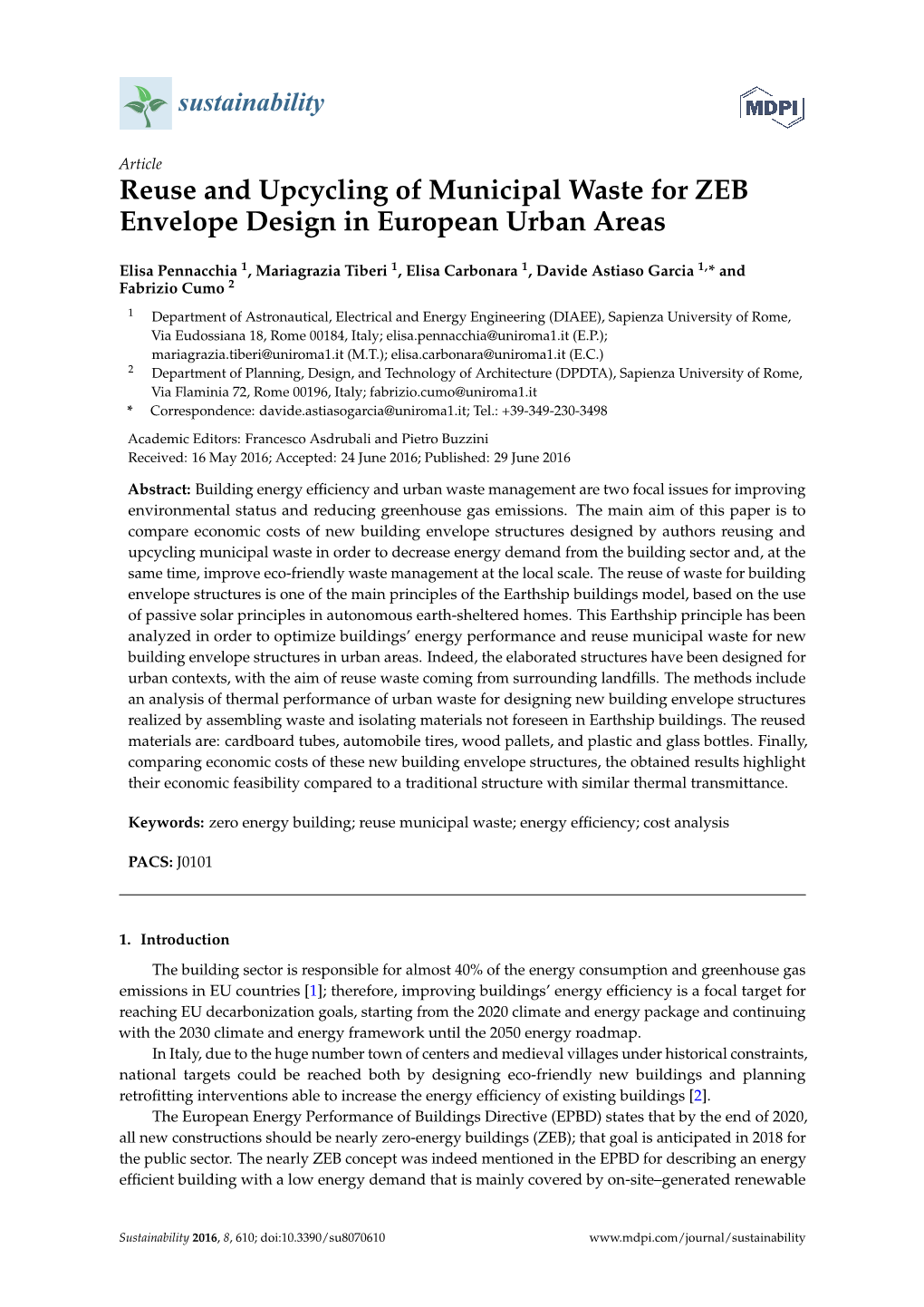 Reuse and Upcycling of Municipal Waste for ZEB Envelope Design in European Urban Areas