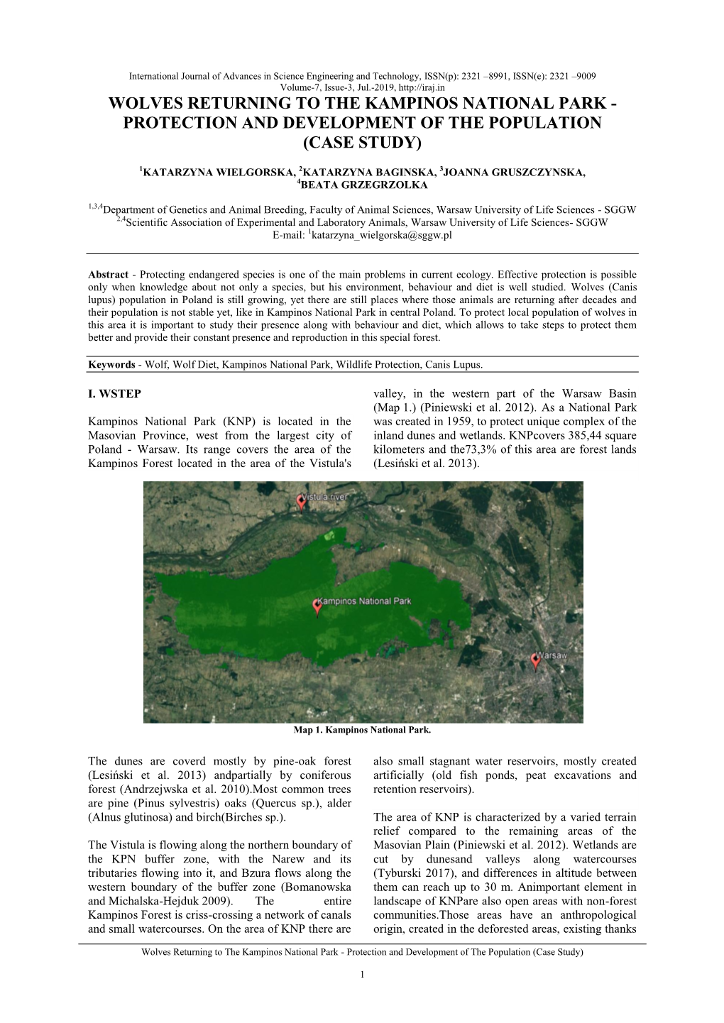 Wolves Returning to the Kampinos National Park - Protection and Development of the Population (Case Study)