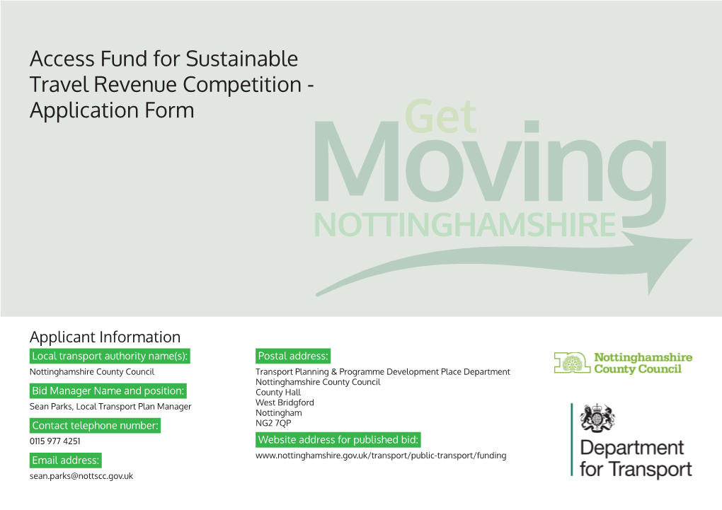 Access Fund for Sustainable Travel Revenue Competition - Application Form