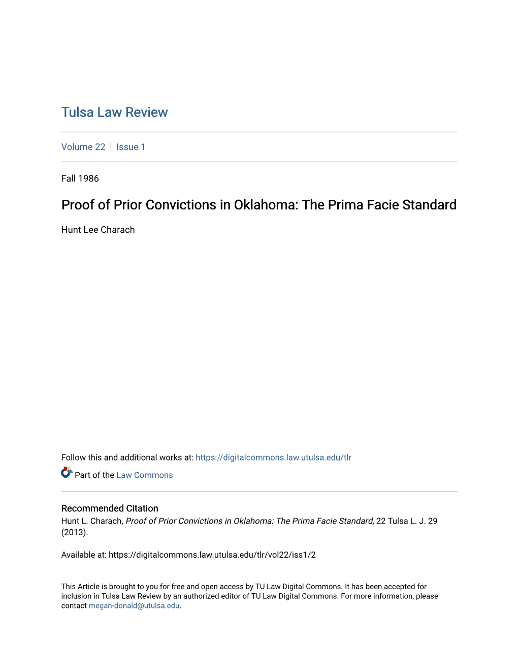 Proof of Prior Convictions in Oklahoma: the Prima Facie Standard