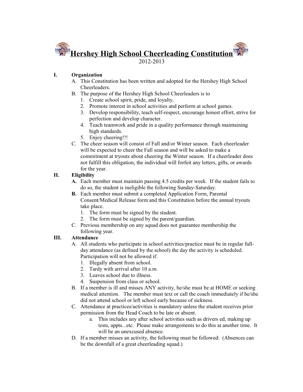 Hershey High School Cheerleading Constitution