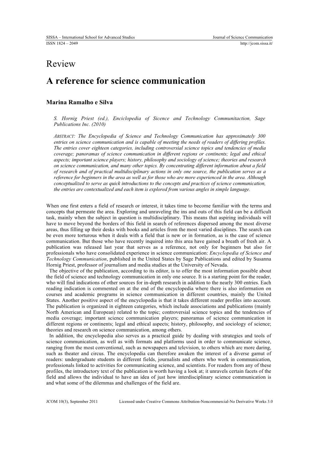 Review a Reference for Science Communication