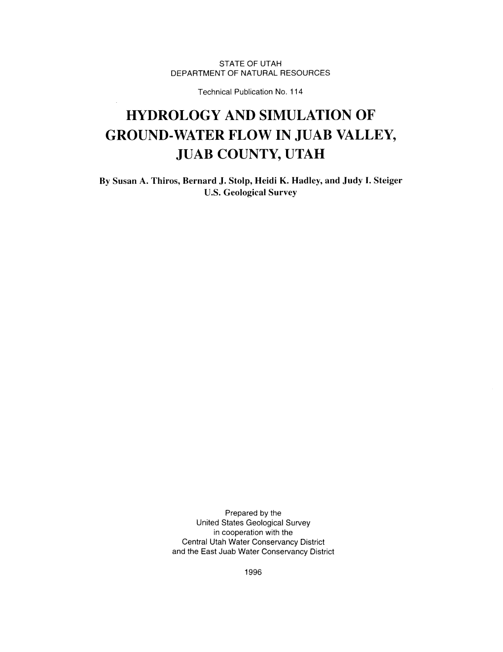 Hydrology and Simulation of Ground-Water Flow in Juab Valley, Juab County, Utah