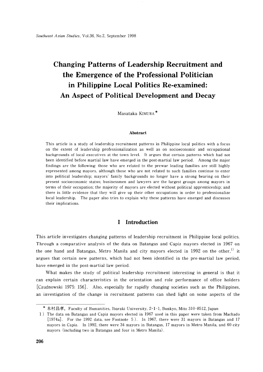 Changing Patterns of Leadership Recruitment and the Emergence Of
