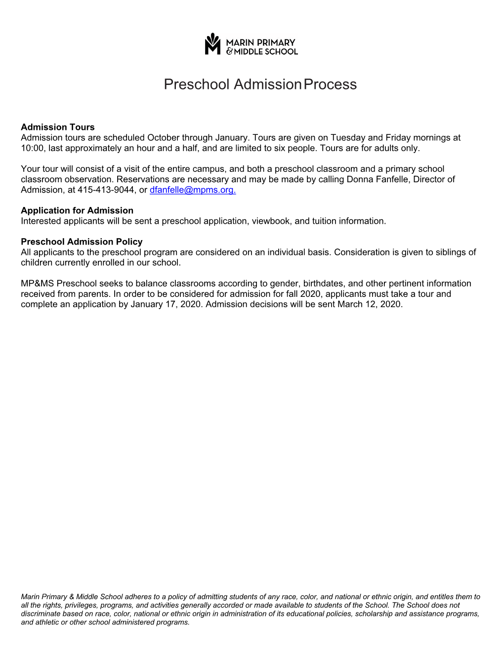 Preschool Admission Process