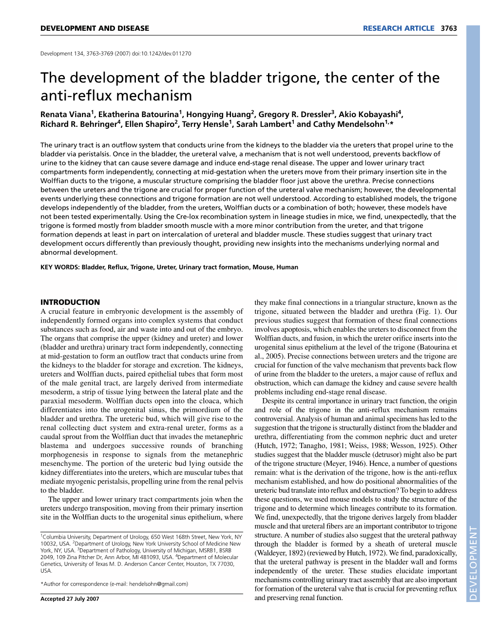 The Development of the Bladder Trigone, the Center of the Anti-Reflux