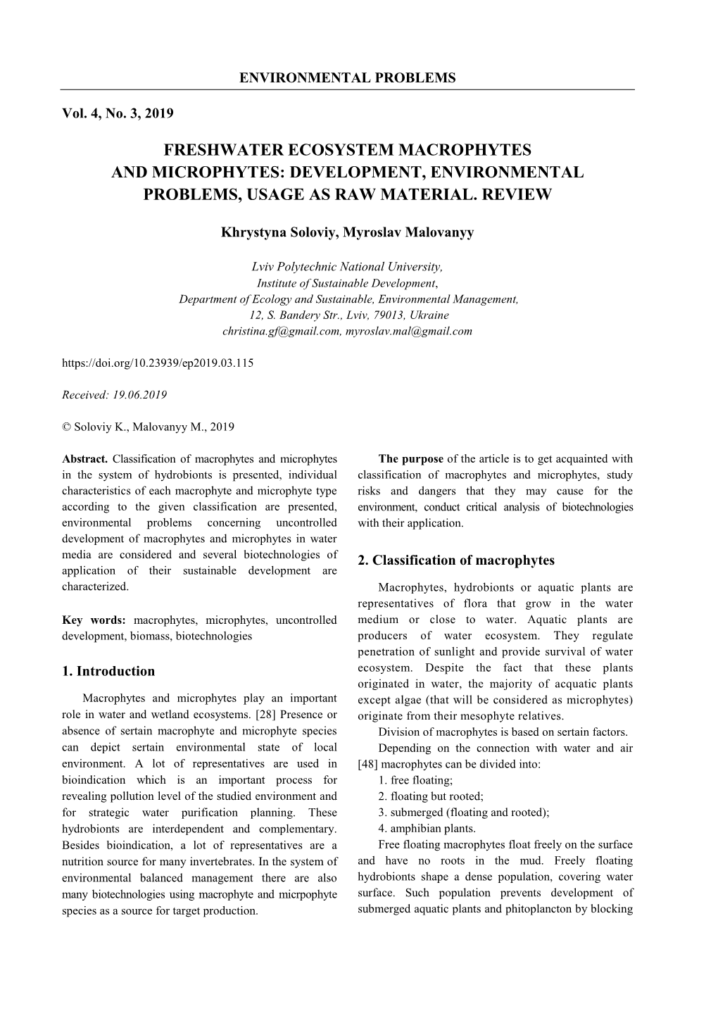 Freshwater Ecosystem Macrophytes and Microphytes: Development, Environmental Problems, Usage As Raw Material
