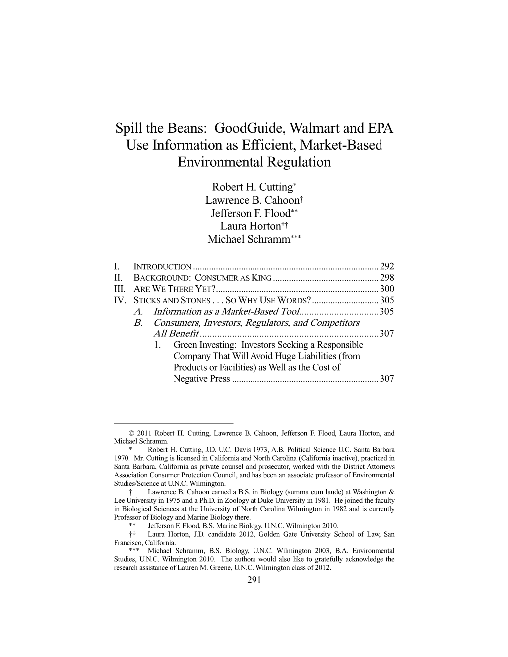 Spill the Beans: Goodguide, Walmart and EPA Use Information As Efficient, Market-Based Environmental Regulation