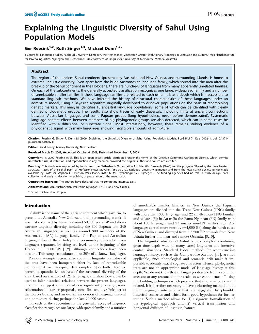 Explaining the Linguistic Diversity of Sahul Using Population Models