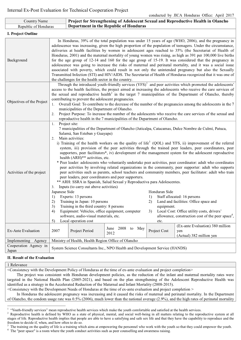 Internal Ex-Post Evaluation for Technical Cooperation Project