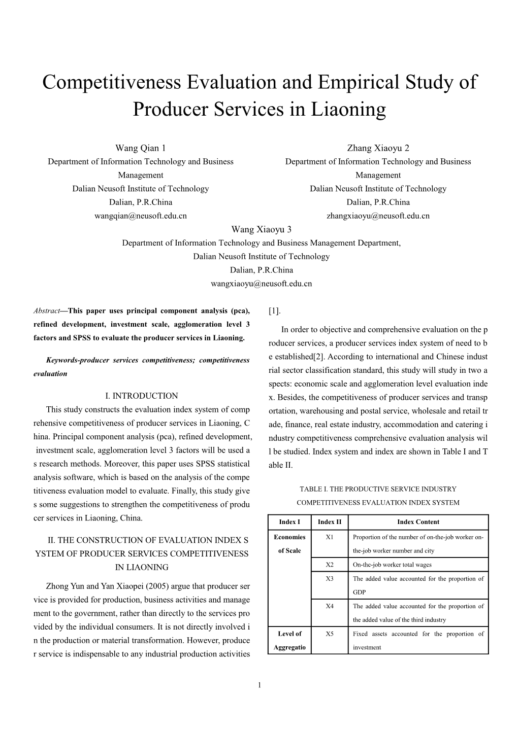 Competitiveness Evaluation and Empirical Study of Producer Services in Liaoning Province