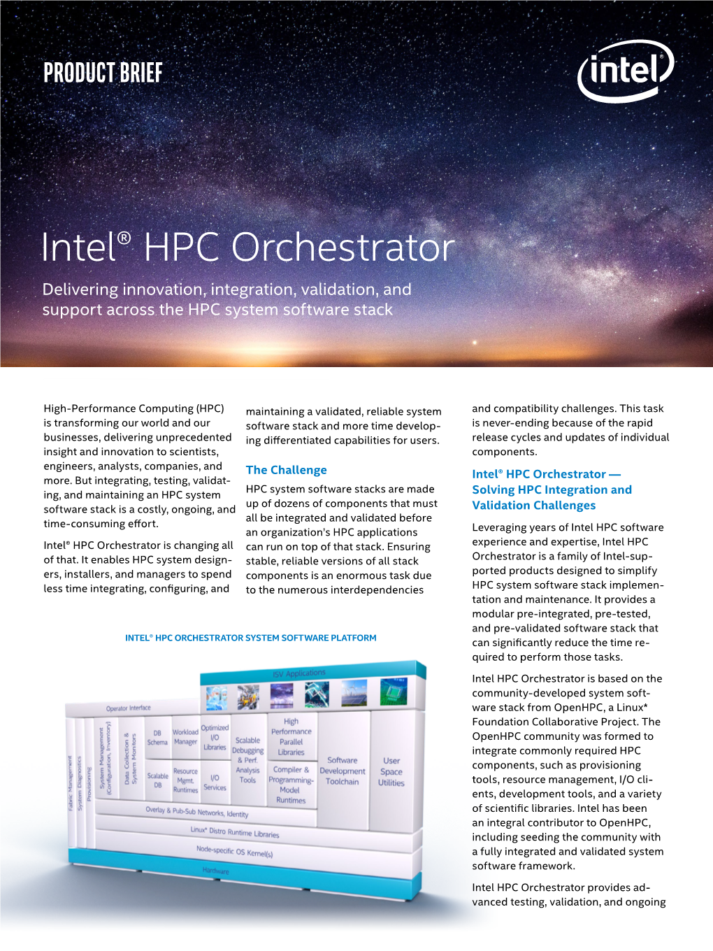 Intel® HPC Orchestrator Delivering Innovation, Integration, Validation, and Support Across the HPC System Software Stack