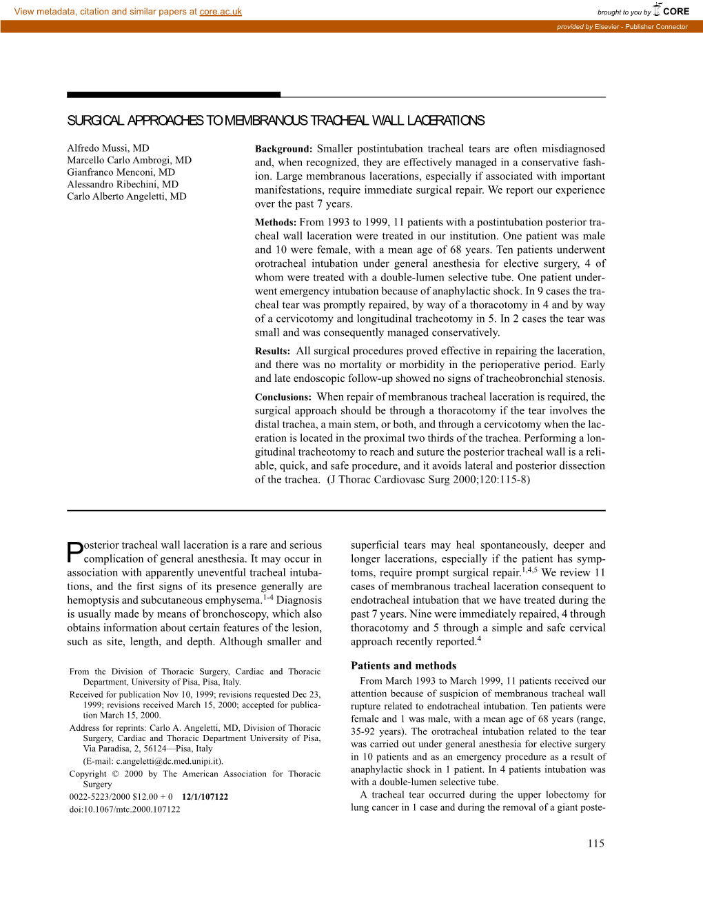 Surgical Approaches to Membranous Tracheal Wall Lacerations