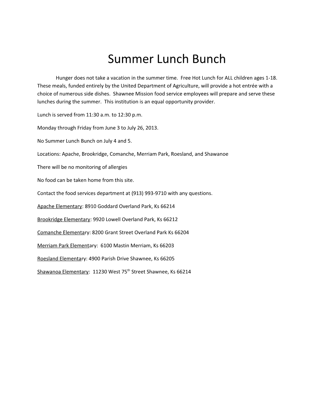 Summer Lunch Bunch