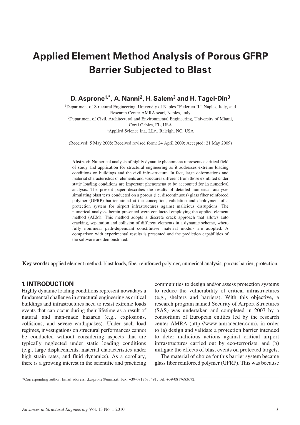 Applied Element Method Analysis of Porous GFRP Barrier Subjected to Blast