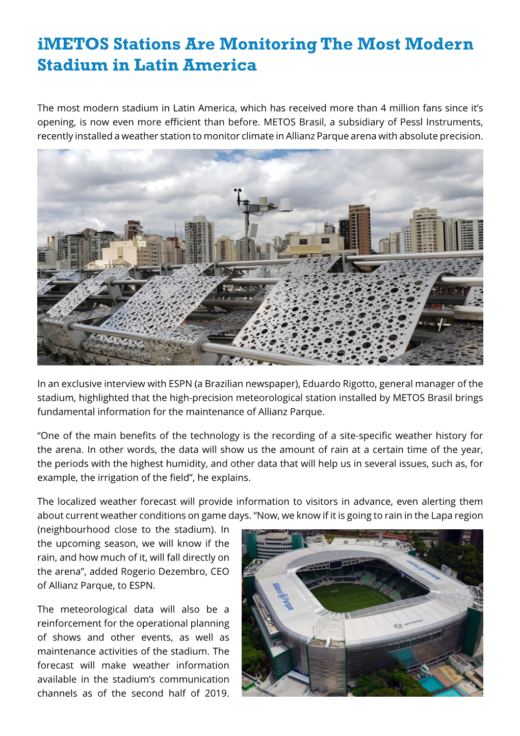 Imetos Stations Are Monitoring the Most Modern Stadium in Latin America