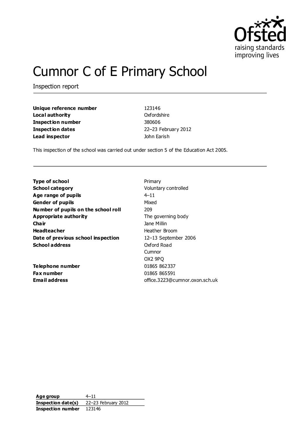 Cumnor C of E Primary School Inspection Report