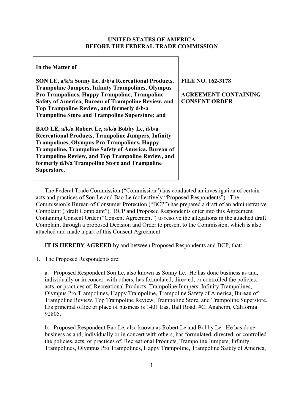 Agreement Containing Consent Order