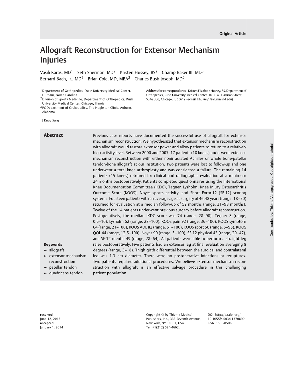 Allograft Reconstruction for Extensor Mechanism Injuries