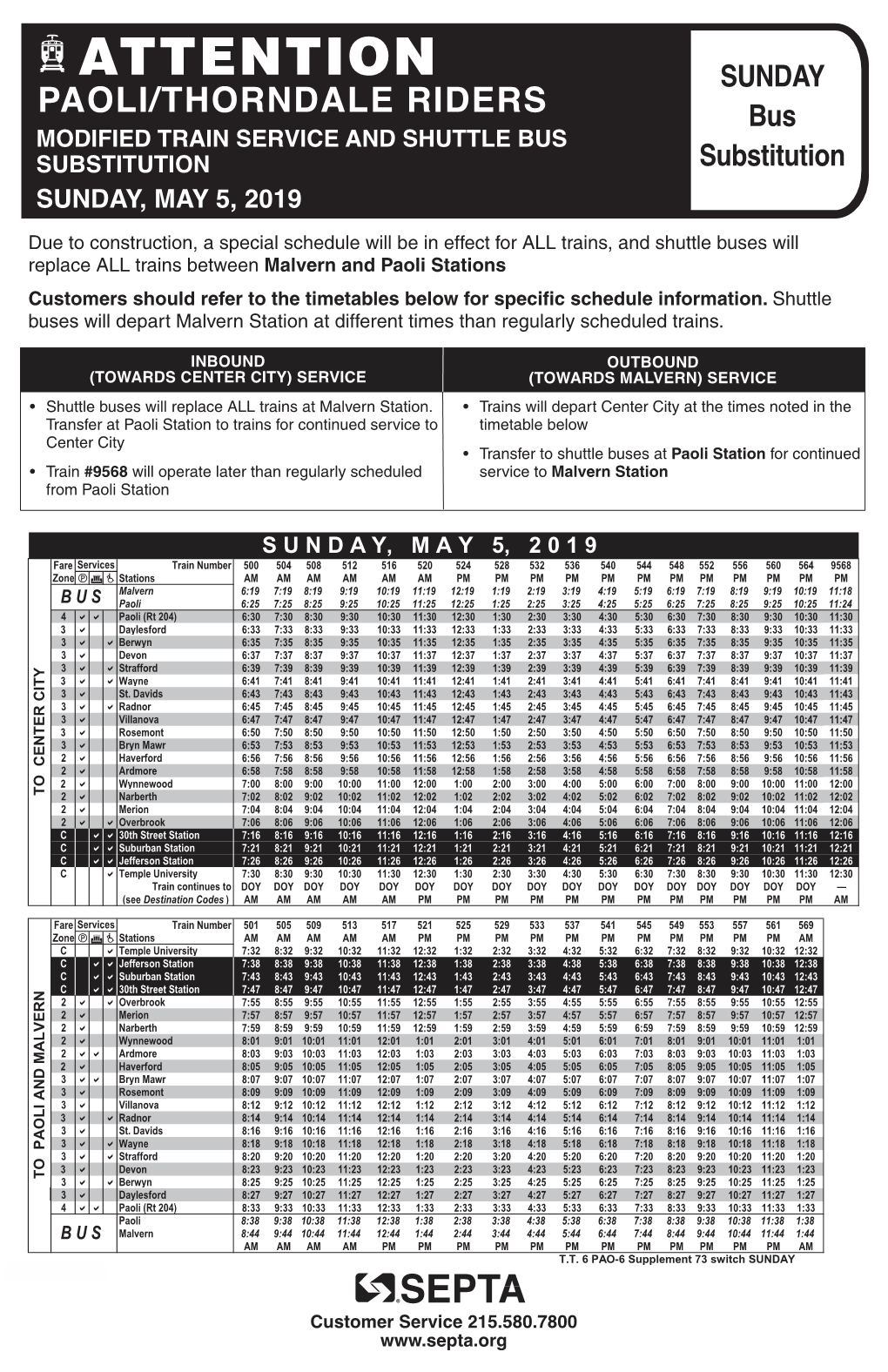 PAOLI THORNDALE SUN Sched Notice 11X17