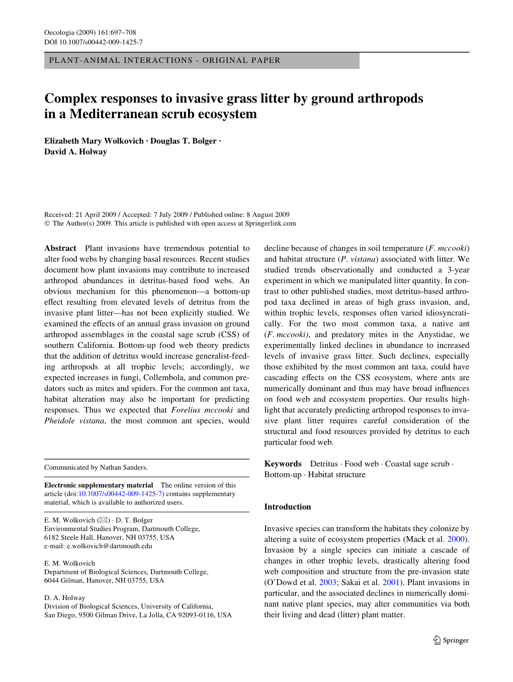 Oecologia (2009) 161:697–708 DOI 10.1007/S00442-009-1425-7