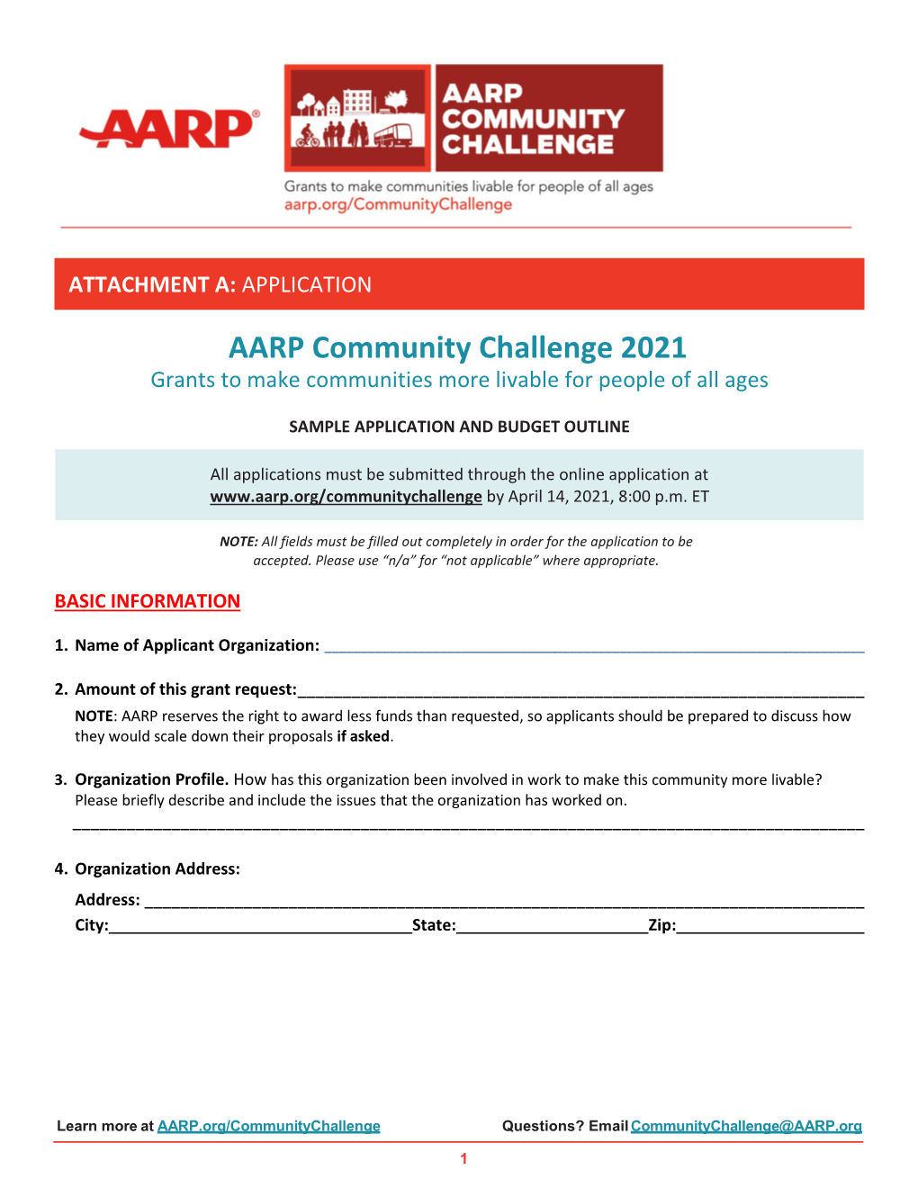 AARP Community Challenge Attachment A: Application