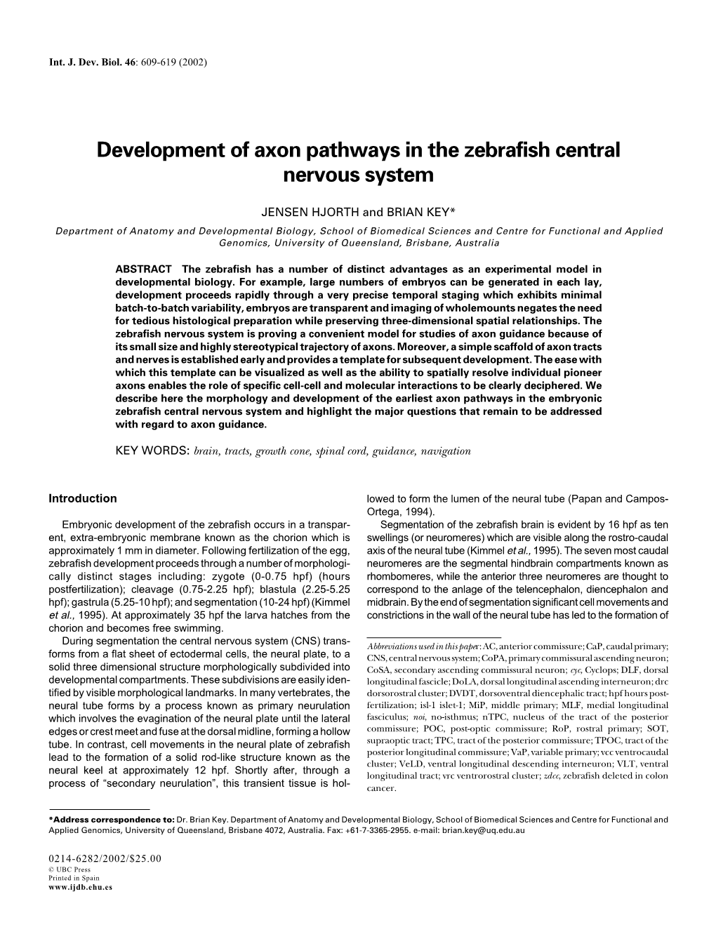 Development of Axon Pathways in the Zebrafish Central Nervous System
