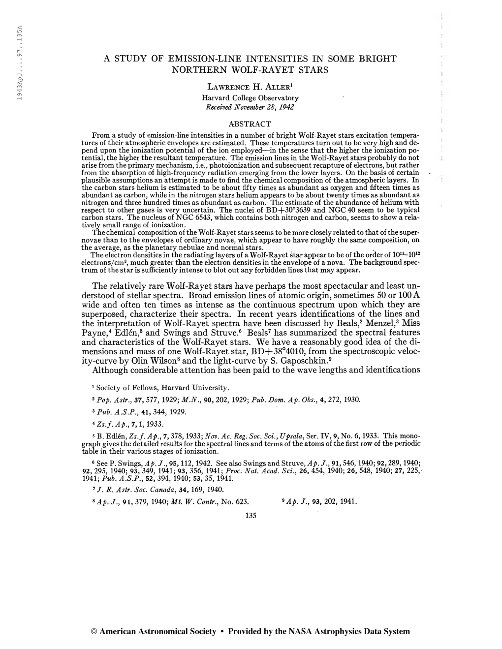 1943Apj 97 . . 135A a STUDY of EMISSION-LINE INTENSITIES IN