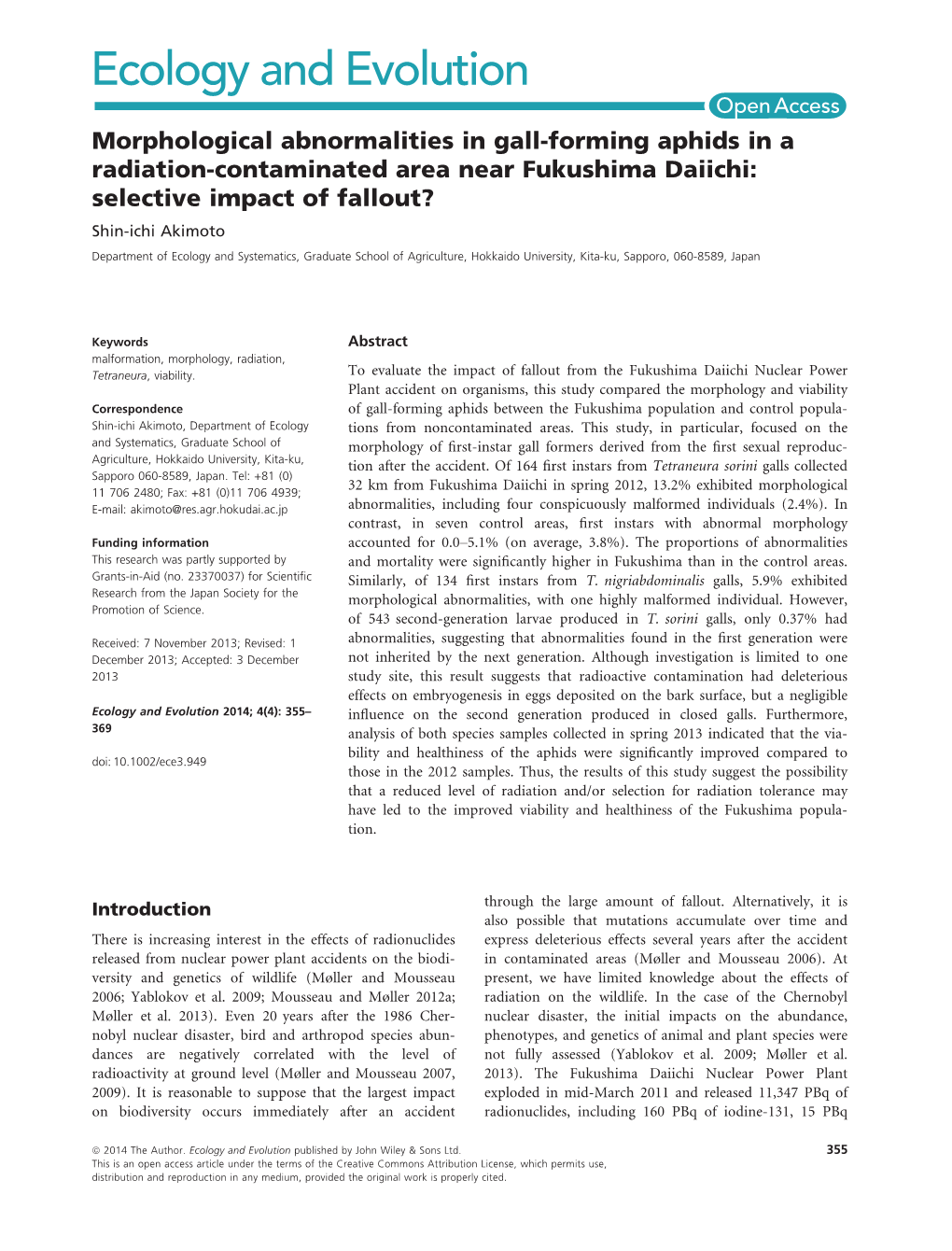 Morphological Abnormalities in Gall-Forming Aphids in a Radiation