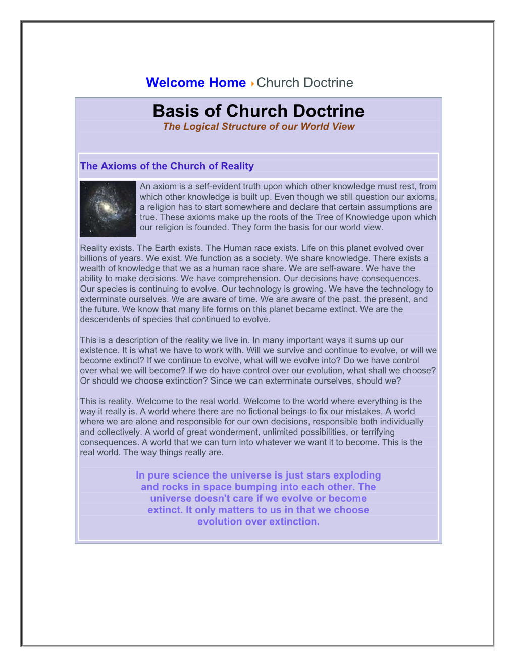 Basis of Church Doctrine the Logical Structure of Our World View