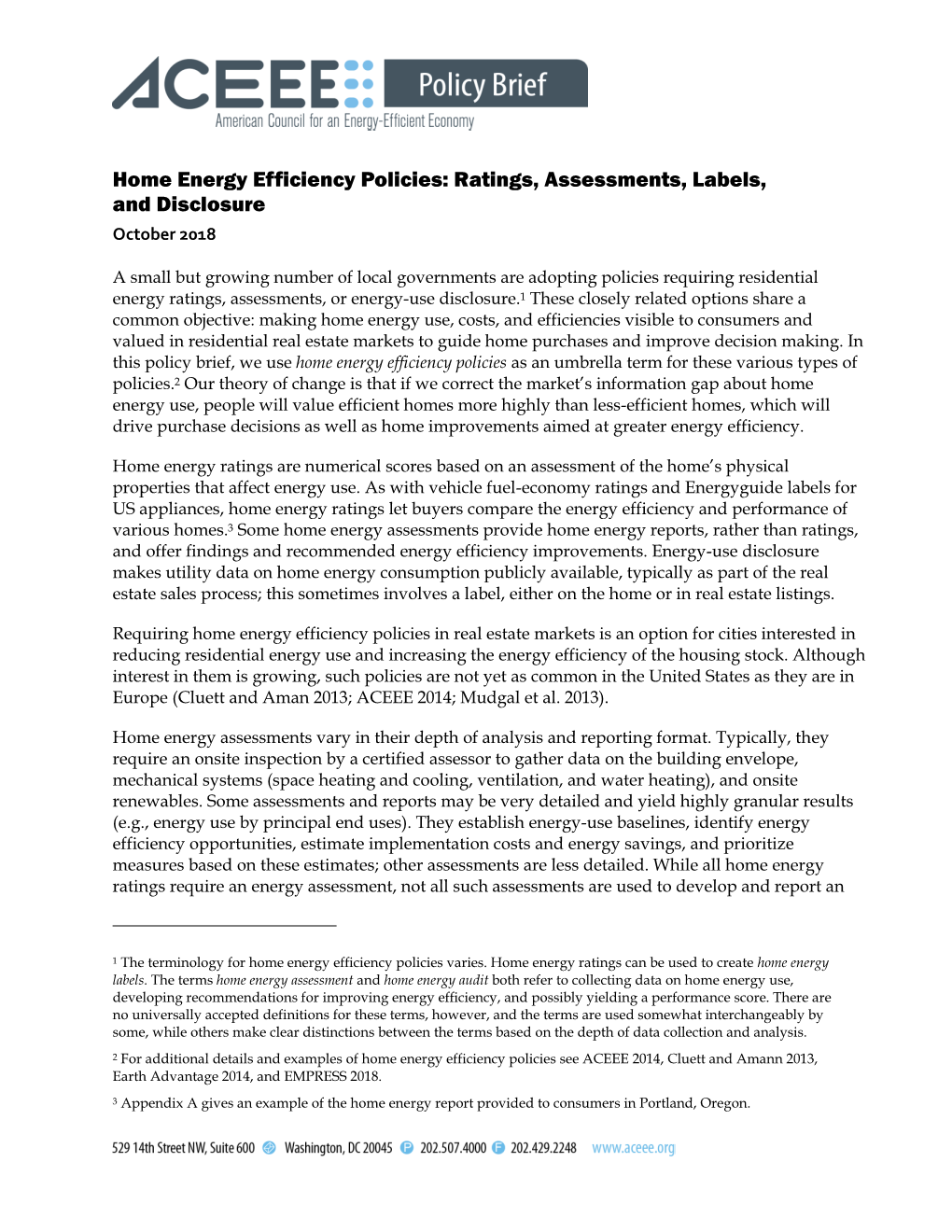 Home Energy Efficiency Policies: Ratings, Assessments, Labels, and Disclosure October 2018