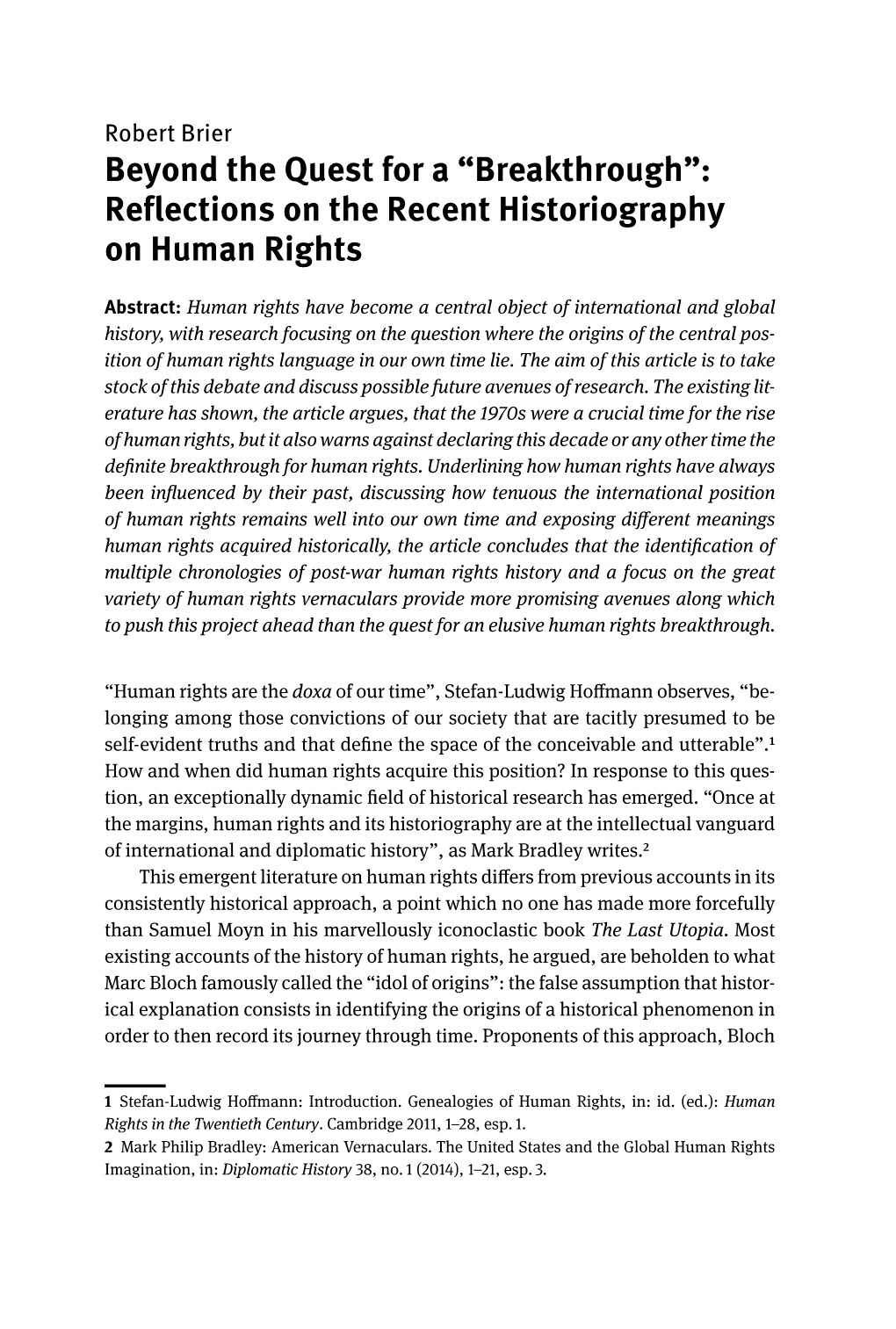 Reflections on the Recent Historiography on Human Rights