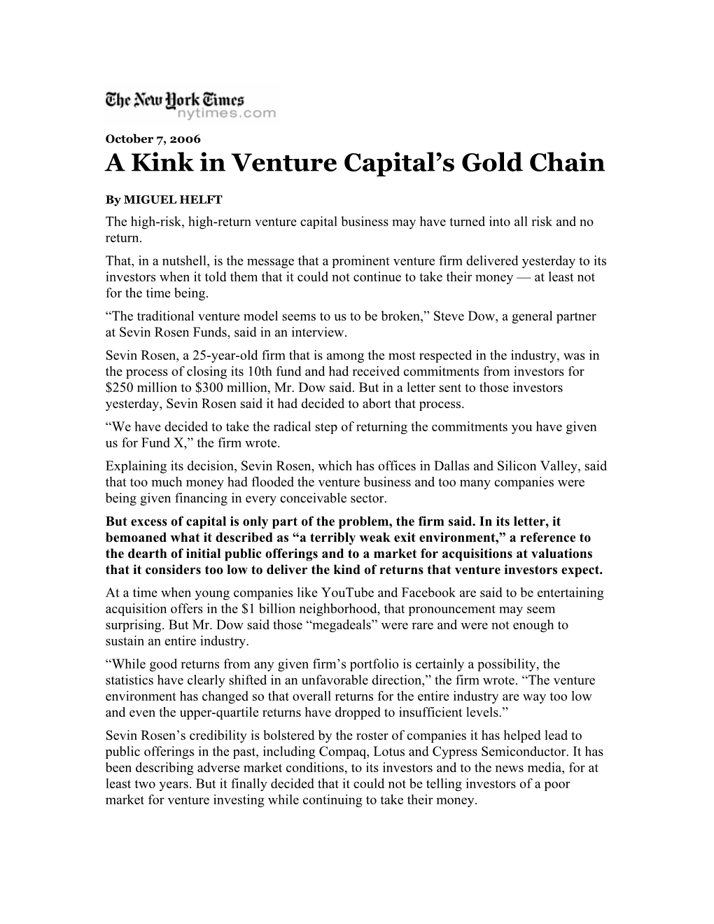 A Kink in Venture Capital's Gold Chain