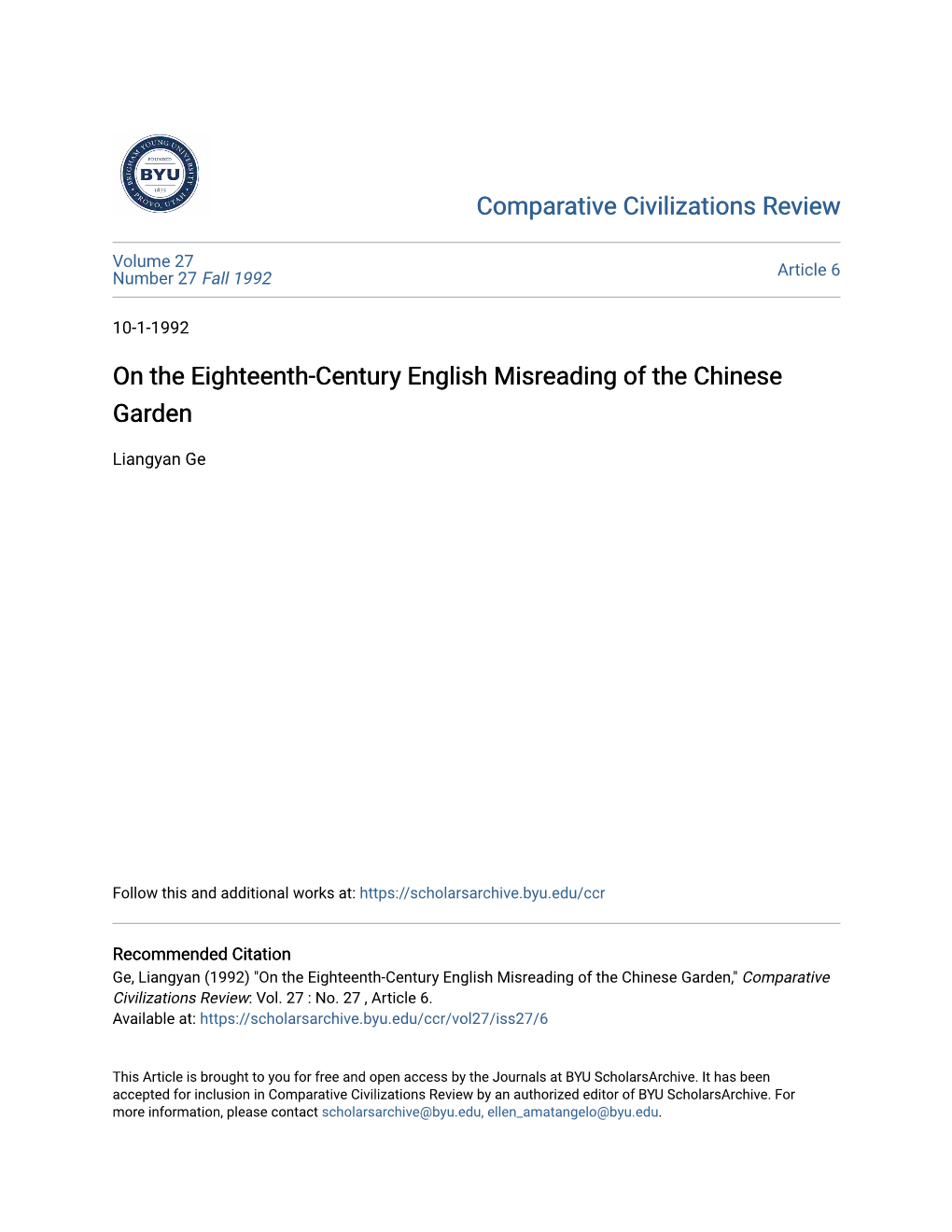 On the Eighteenth-Century English Misreading of the Chinese Garden
