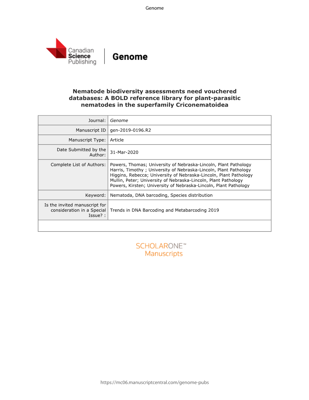 A BOLD Reference Library for Plant-Parasitic Nematodes in the Superfamily Criconematoidea