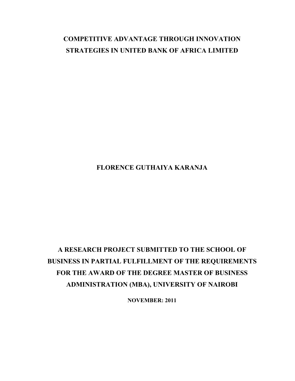 Competitive Advantage Through Innovation Strategies in United Bank of Africa Limited