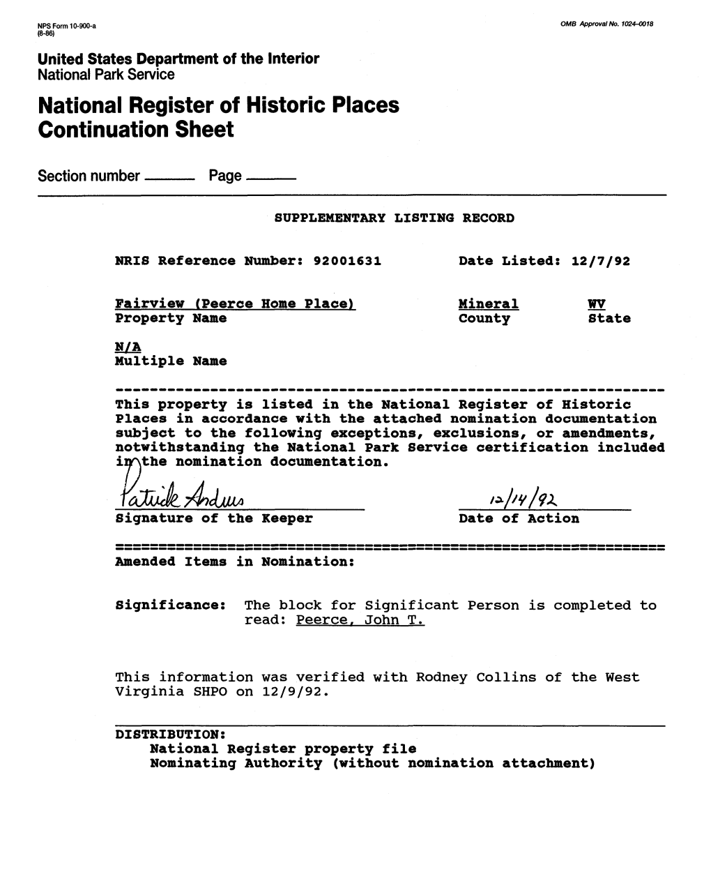 National Register of Historic Places Continuation Sheet