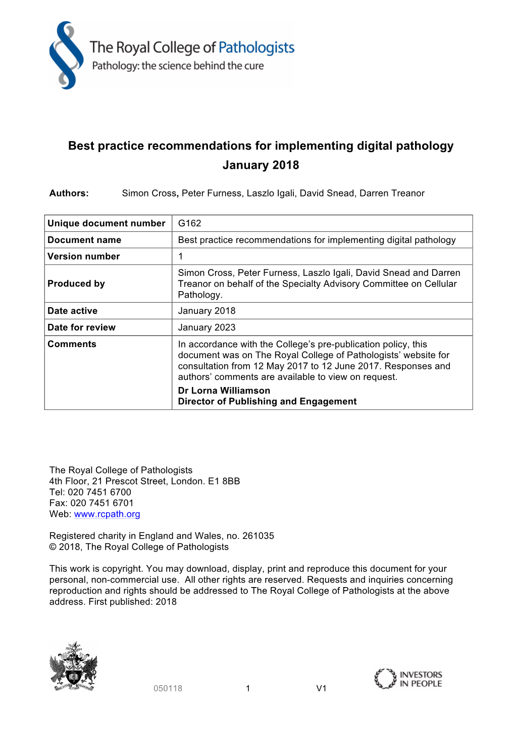 Best Practice Recommendations for Implementing Digital Pathology January 2018