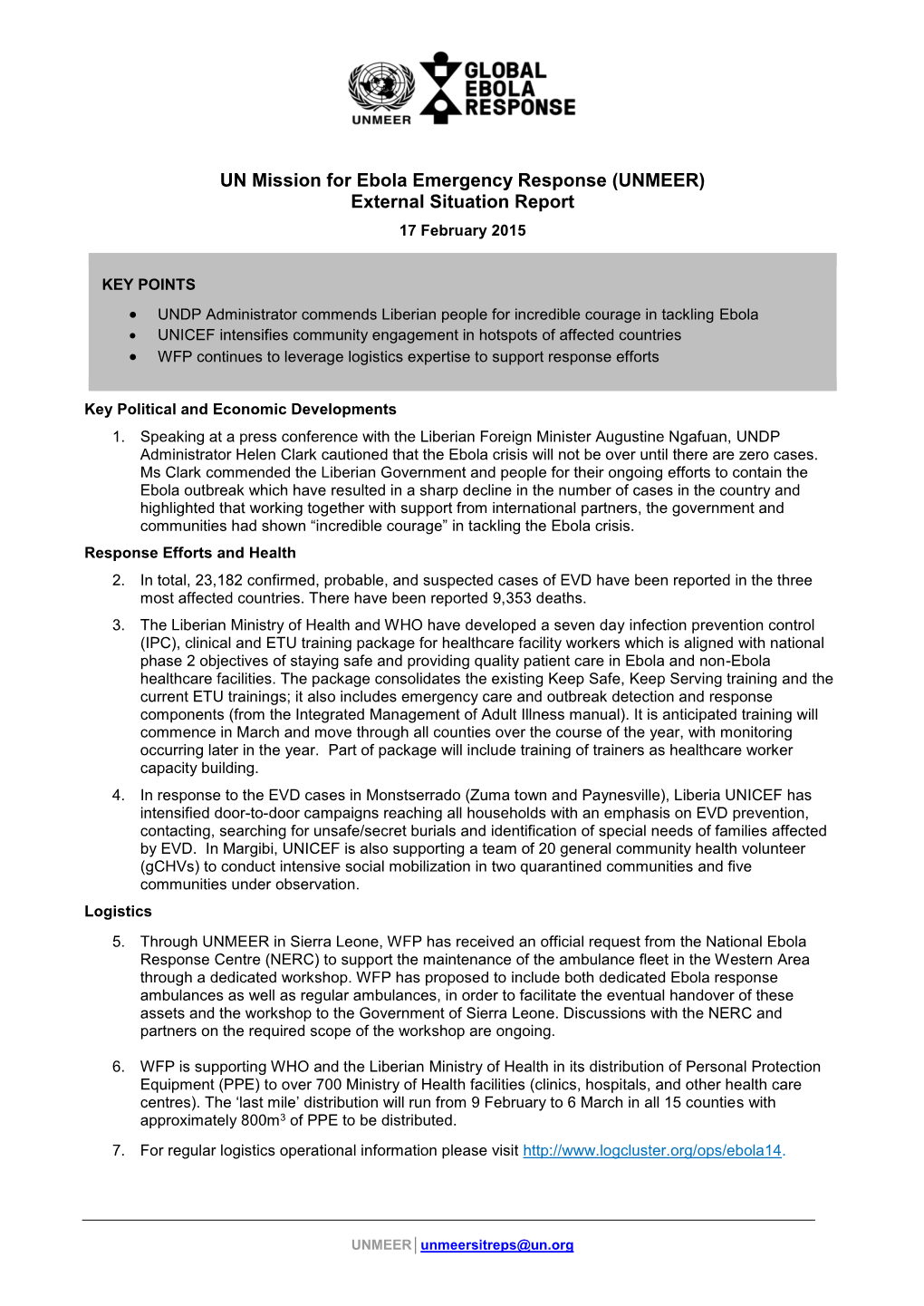 UNMEER) External Situation Report 17 February 2015