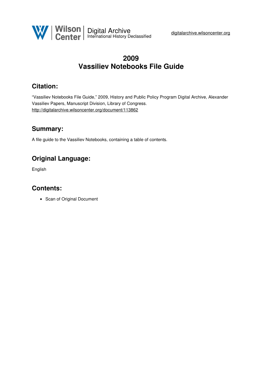 2009 Vassiliev Notebooks File Guide