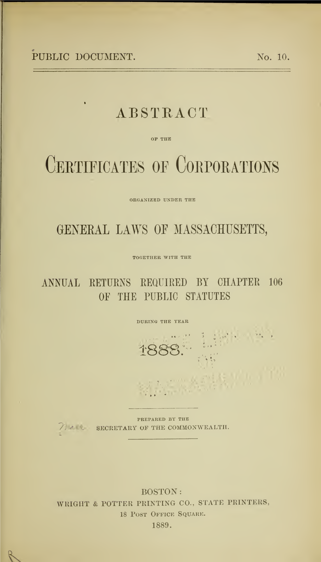 Abstract of the Certificates of Corporations. 1881-1889