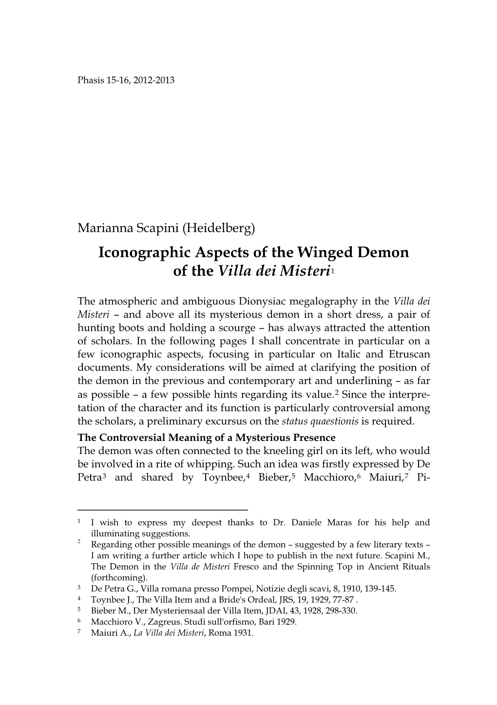 Iconographic Aspects of the Winged Demon of the Villa Dei Misteri1