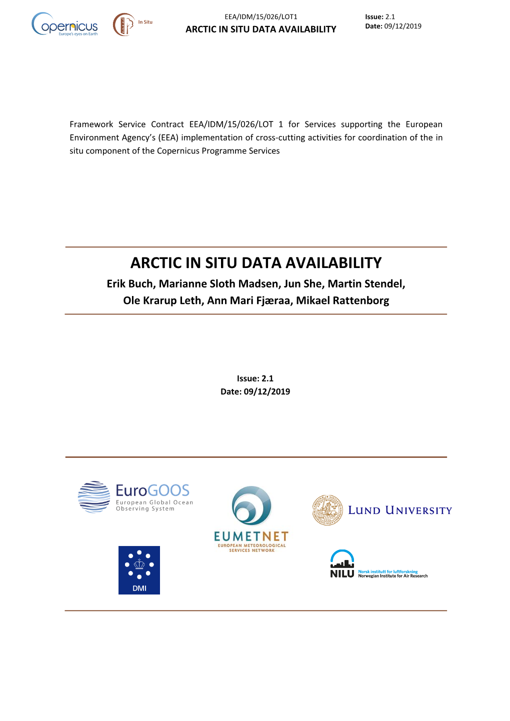 ARCTIC in SITU DATA AVAILABILITY Date: 09/12/2019