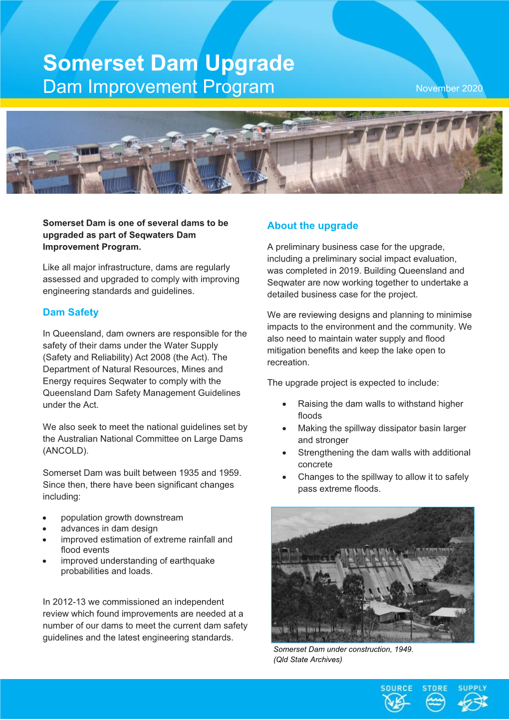 Somerset Dam Upgrade Dam Improvement Program November 2020