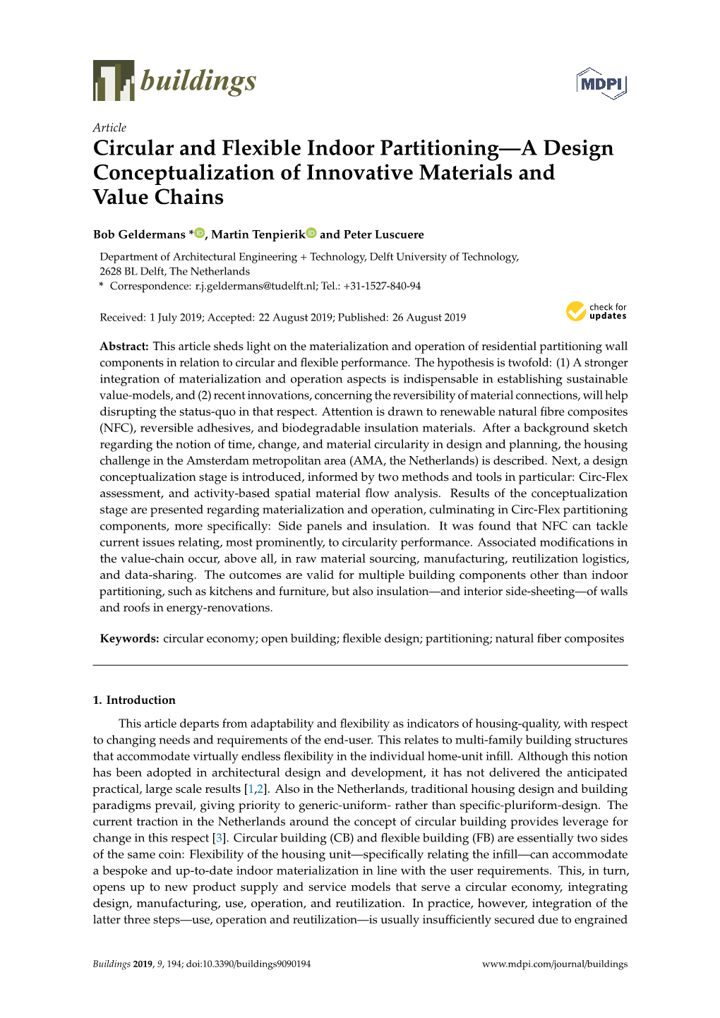 Circular and Flexible Indoor Partitioning—A Design Conceptualization of Innovative Materials and Value Chains