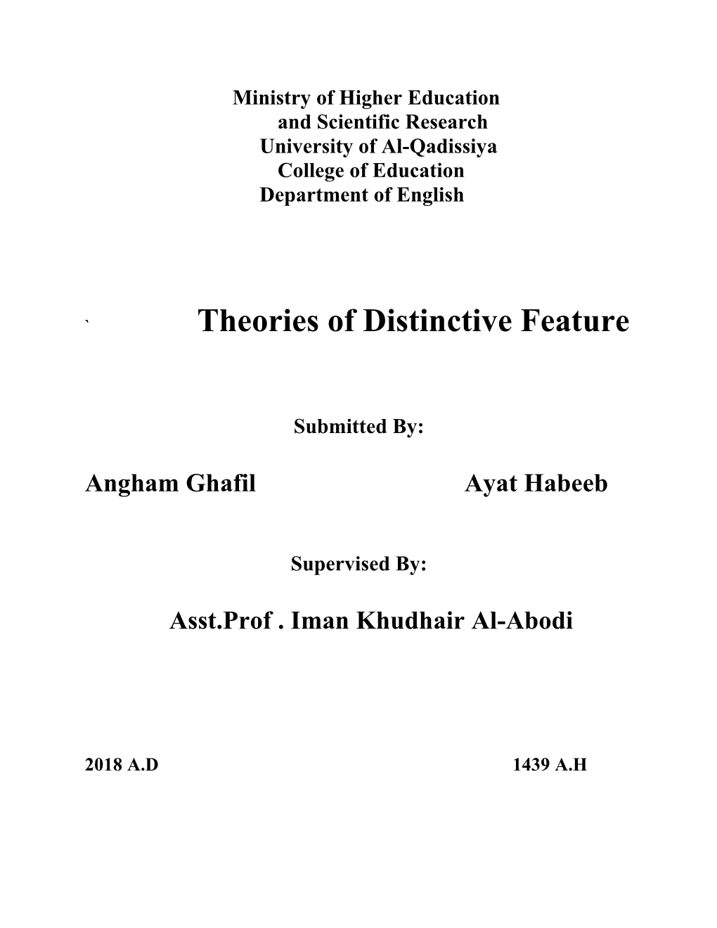 Theories of Distinctive Feature