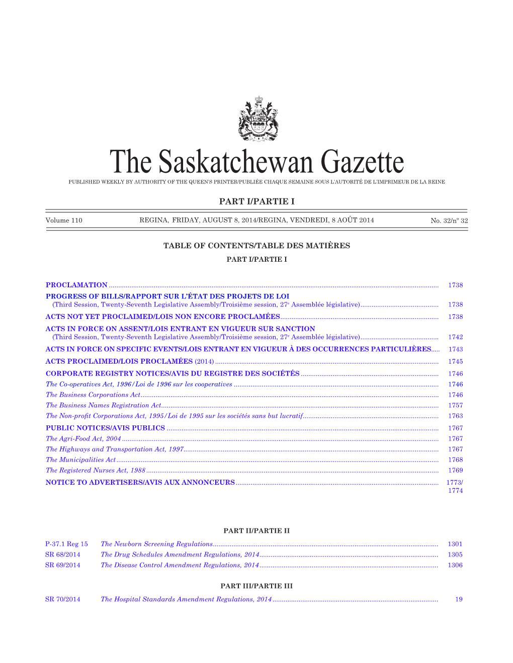 THE SASKATCHEWAN GAZETTE, August 8, 2014 1737