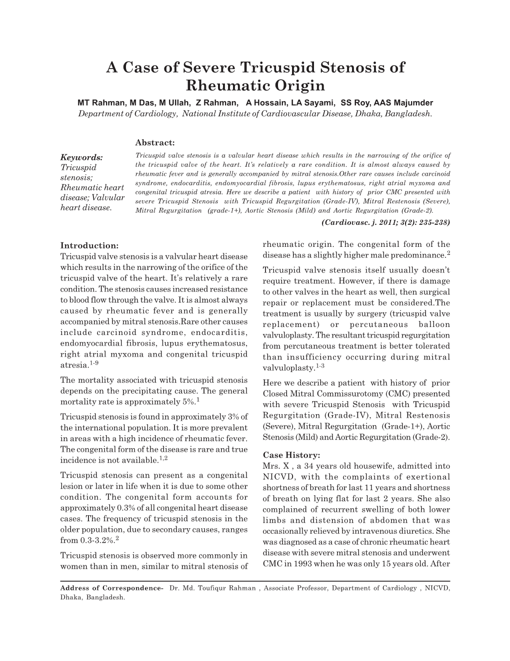 A Case of Severe Tricuspid Stenosis of Rheumatic Origin