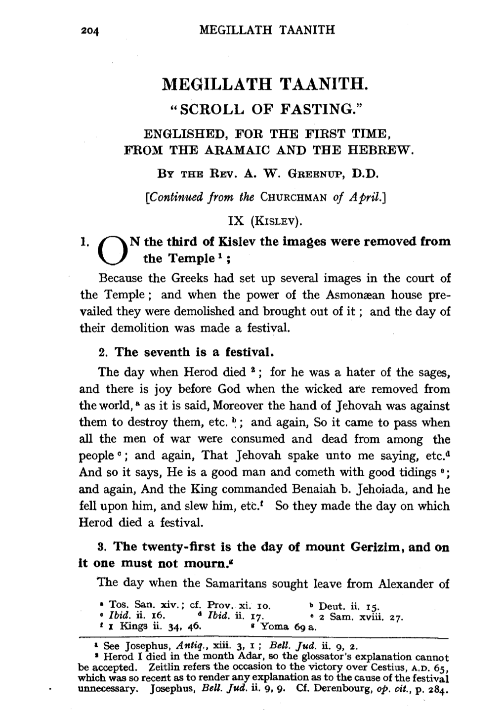 Megillath Taanith. "Scroll of Fasting." Englished, for the First Time, from the Aramaic and the Hebrew