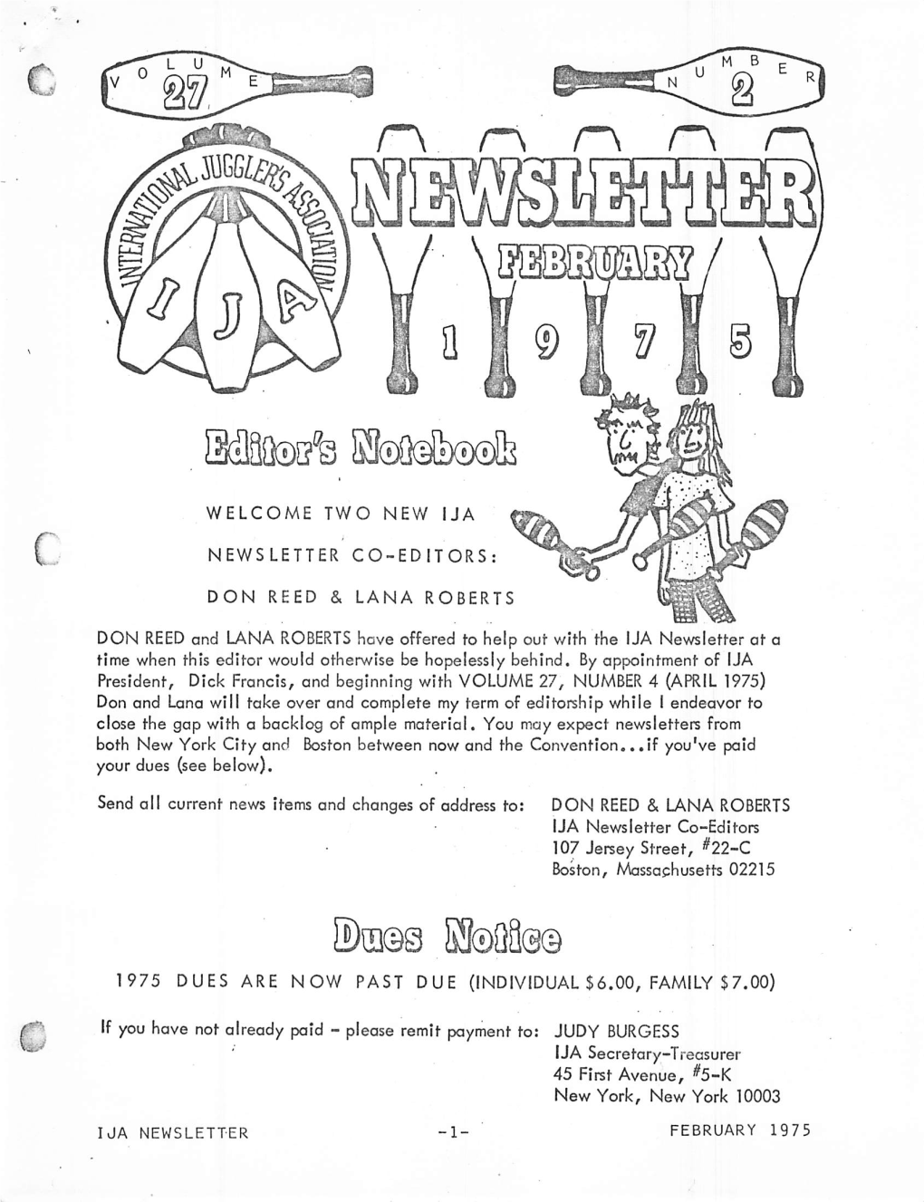 JUDY BURGESS IJA Secretary-Treasurer 45 First Avenue, ^5-K New York, New York 10003